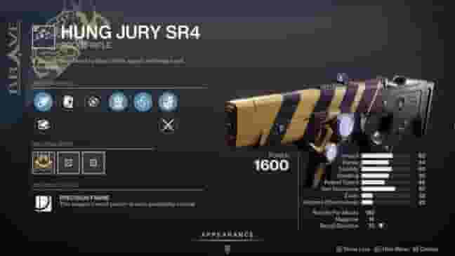 Destiny 2 Into the Light Hung Jury SR4 god roll for PvE and PvP
